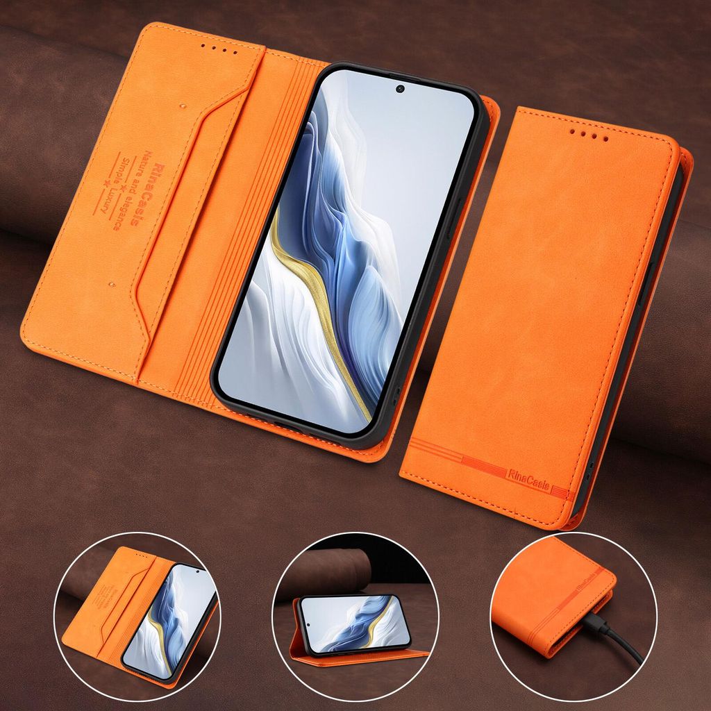 Hülle für ZTE Nubia Z70 Ultra/Z70S Ultra, Retro Kunstleder Ständer Klapphülle mit Kartenfächer und Magnetische Orange