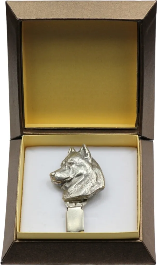 Broche Clip Husky Sibérien Argentée avec Fixation Robuste par Art-Dog