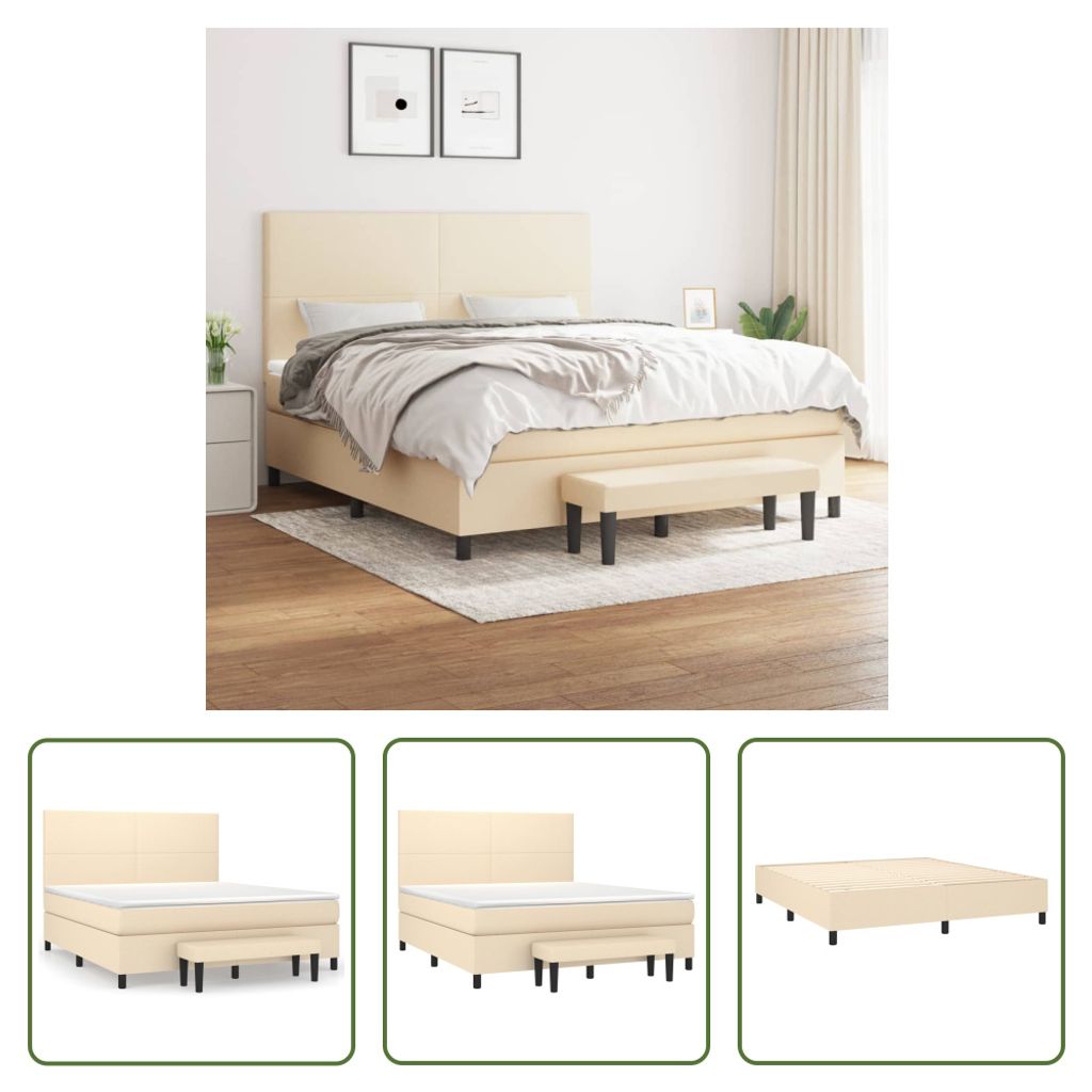 The Living Store Boxspringbett mit Matratze Creme 160x200 cm Stoff