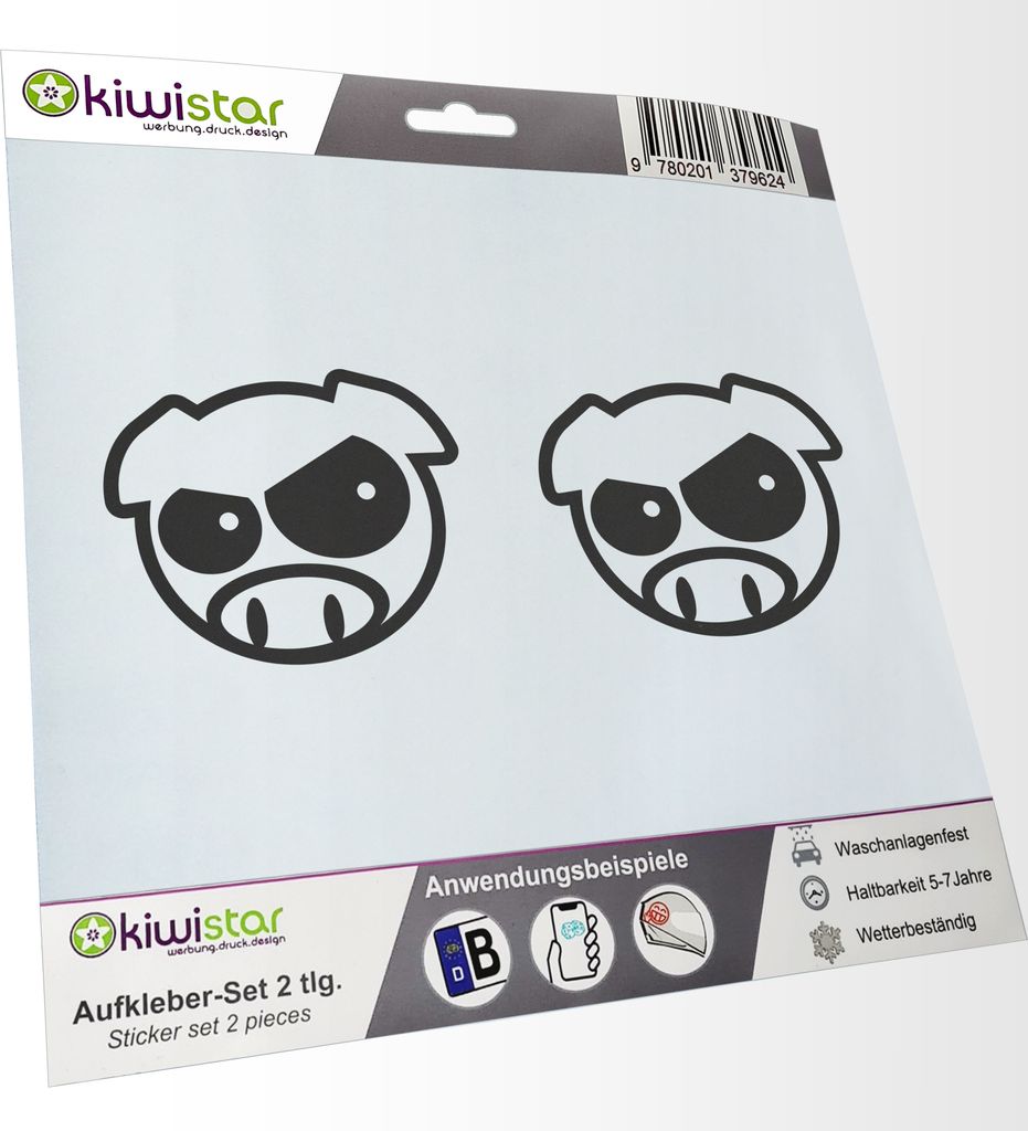 Kiwistar - 2x Kennzeichenaufkleber - dunkelgrau - 21 mm Wütendes Schwein - Angry Pig - Autoaufkleber - Aufkleber für Auto, Laptop, Fahrrad, LKW, ...