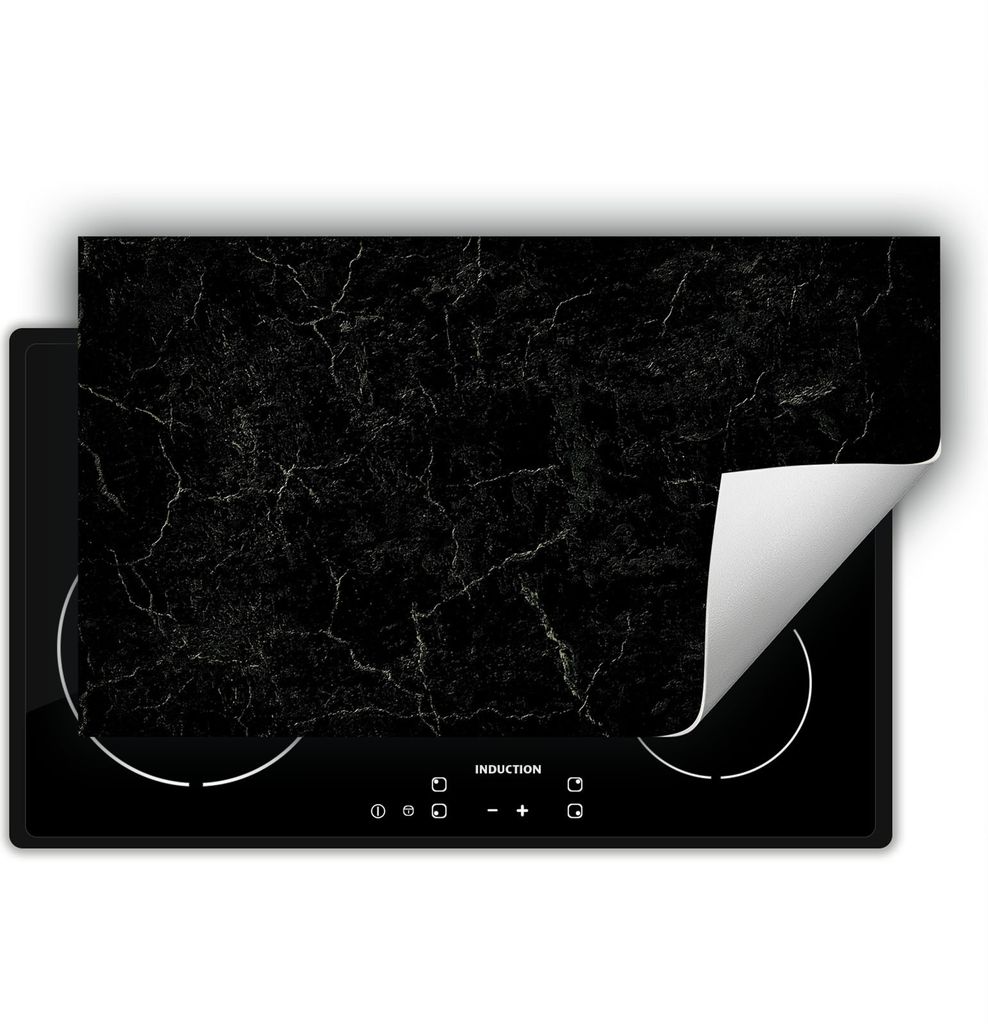 DarHaus Herdabdeckplatte 90x52 cm Anti Rutsch Matte Aufrollbar, schwarz - Marmor
