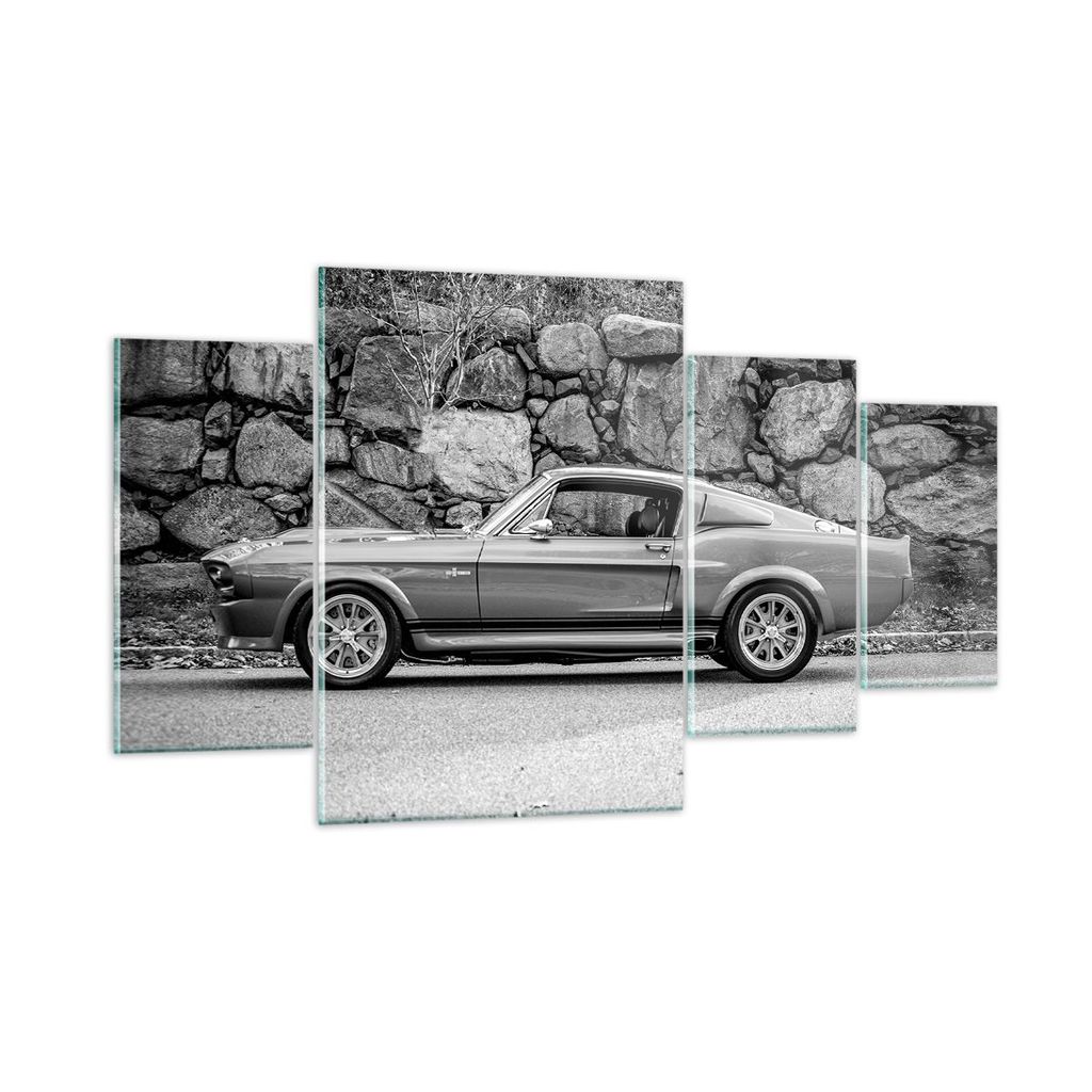 Bilder auf glas - 4 Teile - Auto Ford Mustang - 160x90cm - Glasbilder - Wandbilder - Bilder - zum Aufhängen bereit - Wanddekoration aus Glas - Gla...