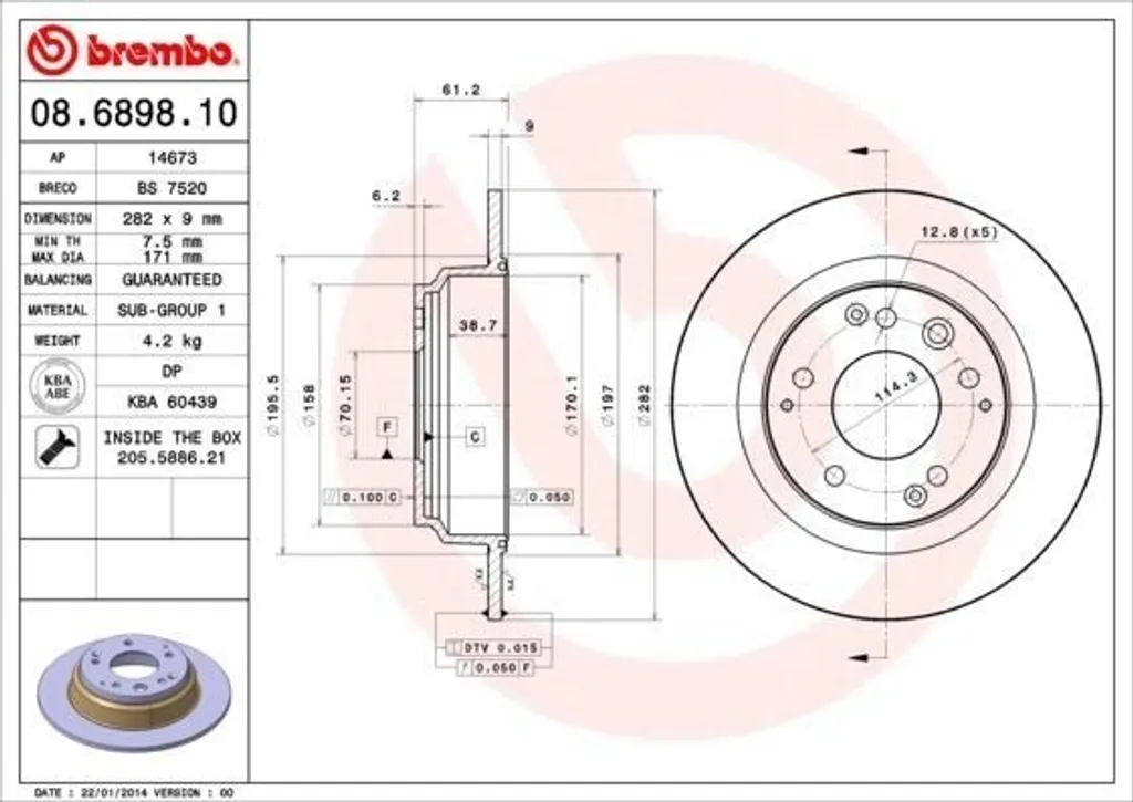 Disque de frein haute durabilité Brembo 08.6898.10 pour Legend IV KB