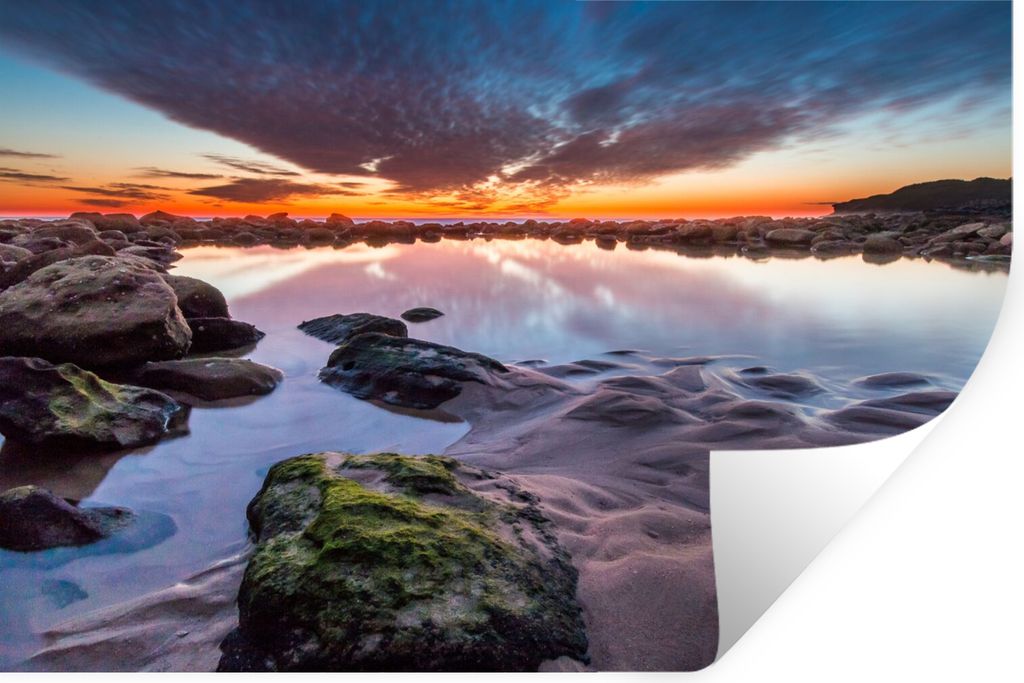 MuchoWow Wandtattoo Wandsticker Wandaufkleber Felsen - Wasser - Natur 90x60 cm Selbstklebend und Repositionierbar - Aufkleber