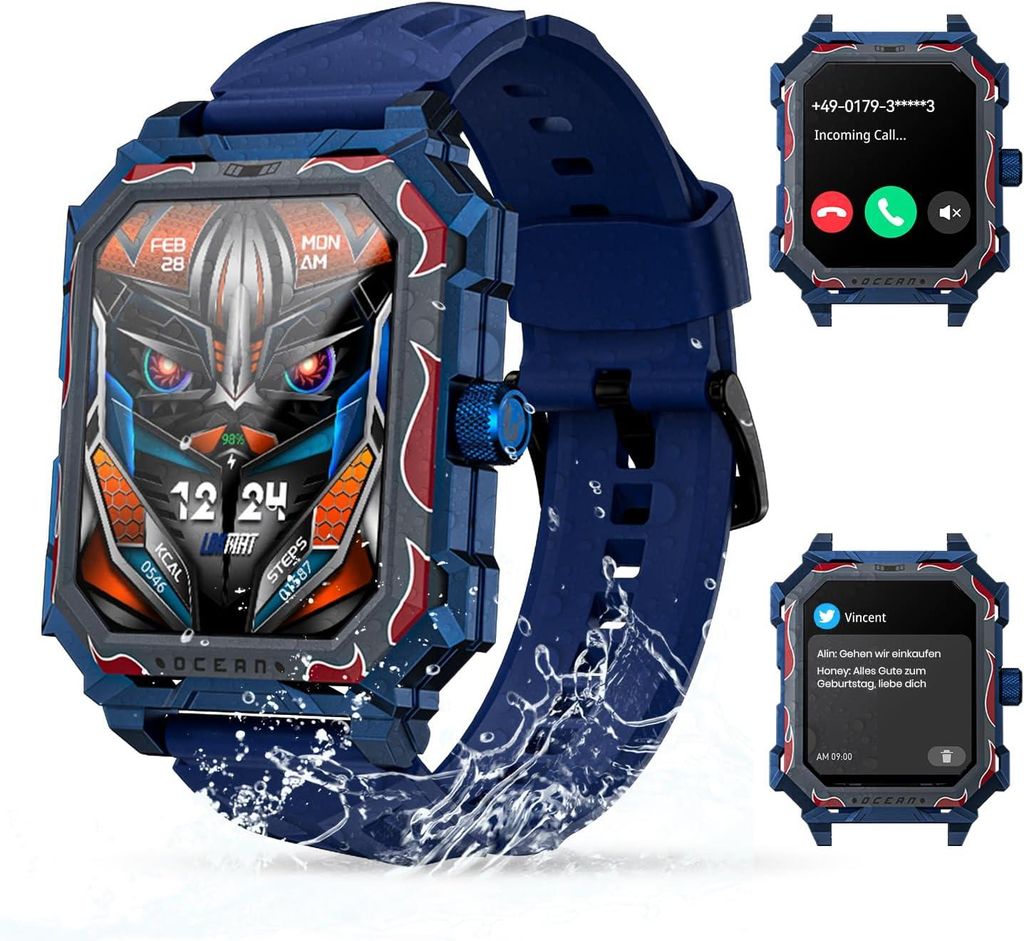 Rogbid Military Smartwatch 1.93 Inch mit Telefonfunktion 650 mAh Akku IP69K wasserdicht Fitness Uhr mit Herzfrequenz und Schlaftracking