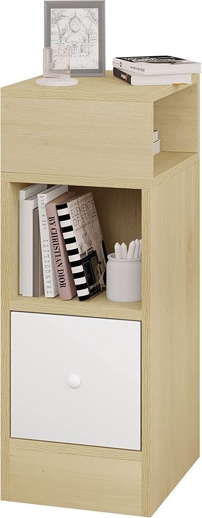 EUGAD Nachttisch schmal, mit Ablagen Schublade, Nachtschrank, Hell Eiche