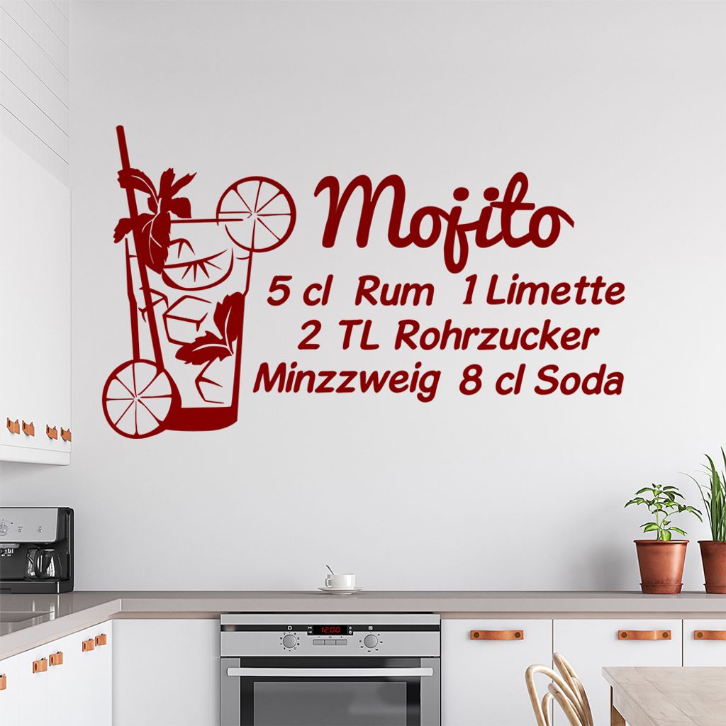 Mojito Wandtattoo Rezept Wandtattoo in 6 Größen - Wandaufkleber Wall Sticker - Dekoration, Küche, Wohnzimmer, Schlafzimmer, Badezimmer