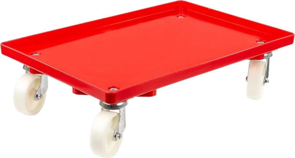Transportroller für Euroboxen 60x40cm mit Kunststoffräder rot | Geschlossenes Deck | 2 Lenkrollen & 2 Bockrollen | Traglast 300kg | Kistenroller ...