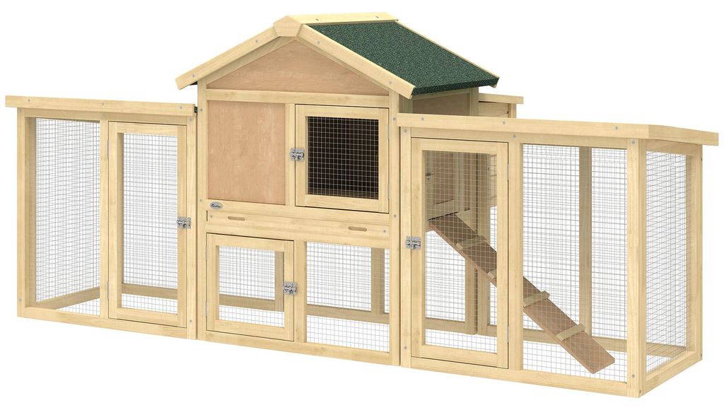 PawHut kippenhok, houten kippenhuis, 204x85x93 cm, met Productafbeelding 