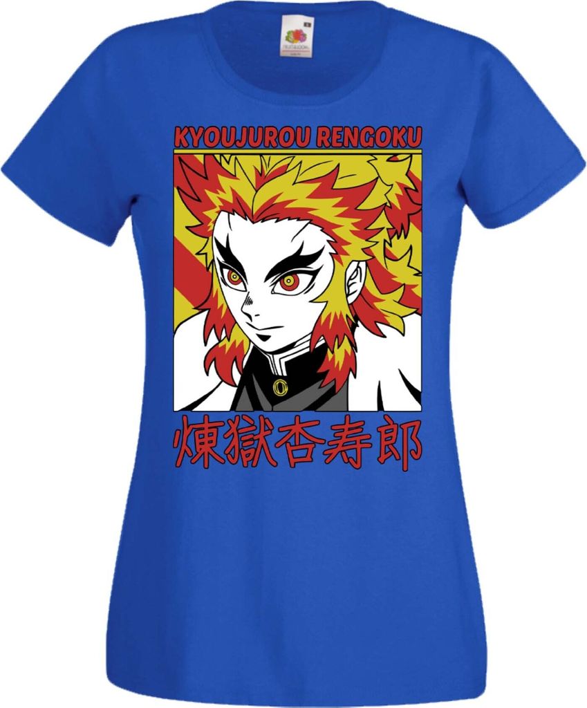 Damen T-Shirt Manga Anime Demon Anime Slayer Kyojuro Rengoku 02 Fastest Sword, Lady XL / Blau