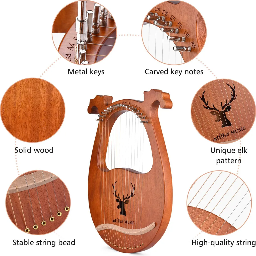 Instrument de Musique Lyre 16 Cordes avec Kit Complet pour Débutants