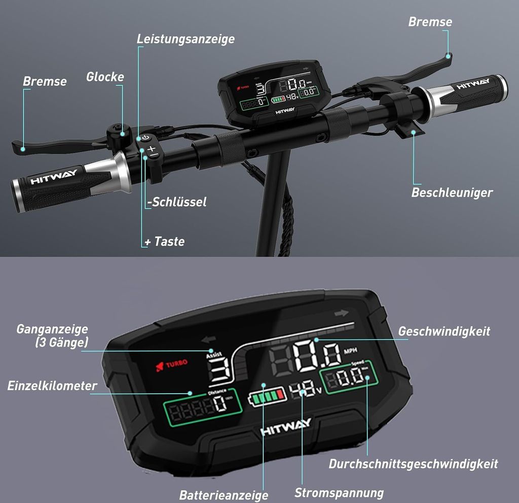 HITWAY H9 Elektroscooter offroad E-Scooter 10 Zoll, 15.6Ah Produktbild 5
