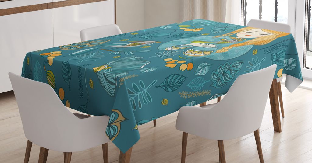 ABAKUHAUS Kunst Tischdecke, Junge Mädchen, die eine Vogel, Pflegeleicht mit Modernster Druck Technologie Waschbar und Personalisiert, 140 x 240 cm...