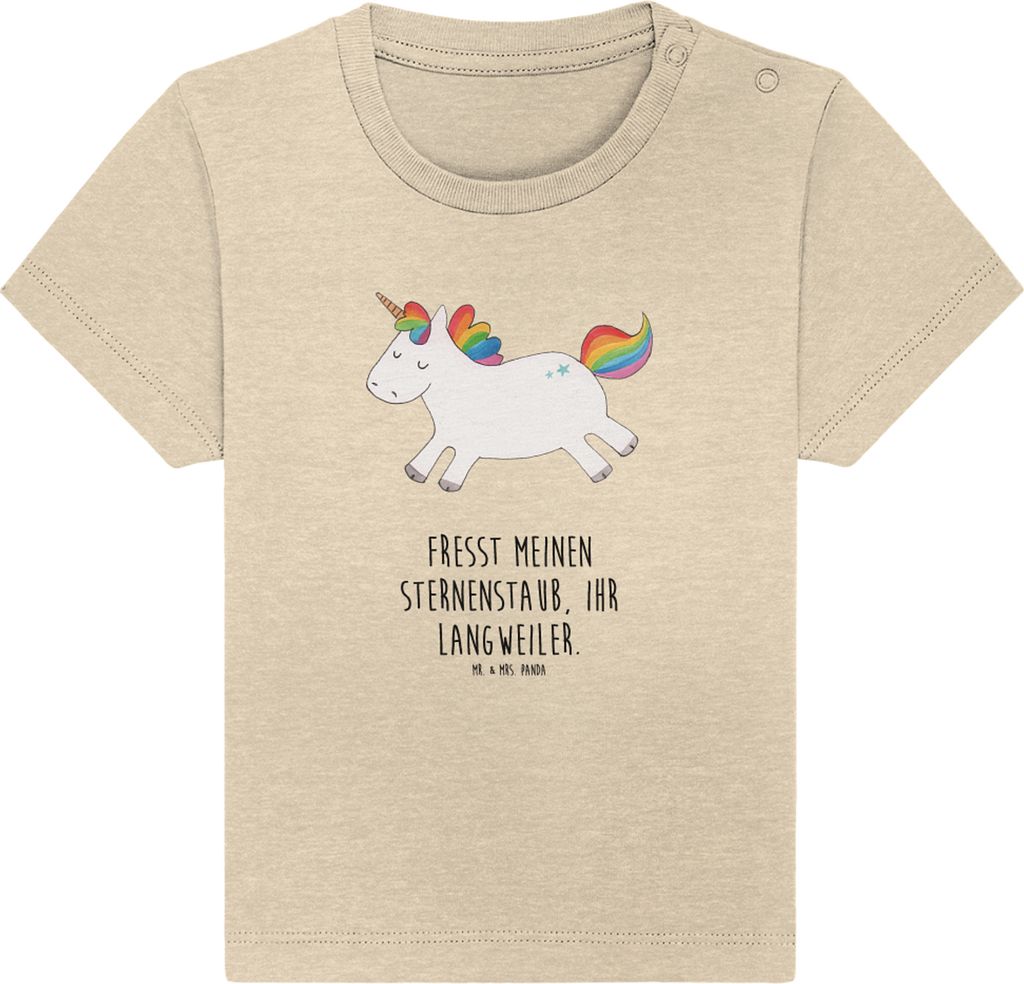 Mr. & Mrs. Panda T-Shirt Einhorn Happy 0. - 6. Monat - Natural Raw - Geschenk, Fröhlich, Unicorn, Baby Oberteil, Baumwolle Shirt, Spannend, Babysh...