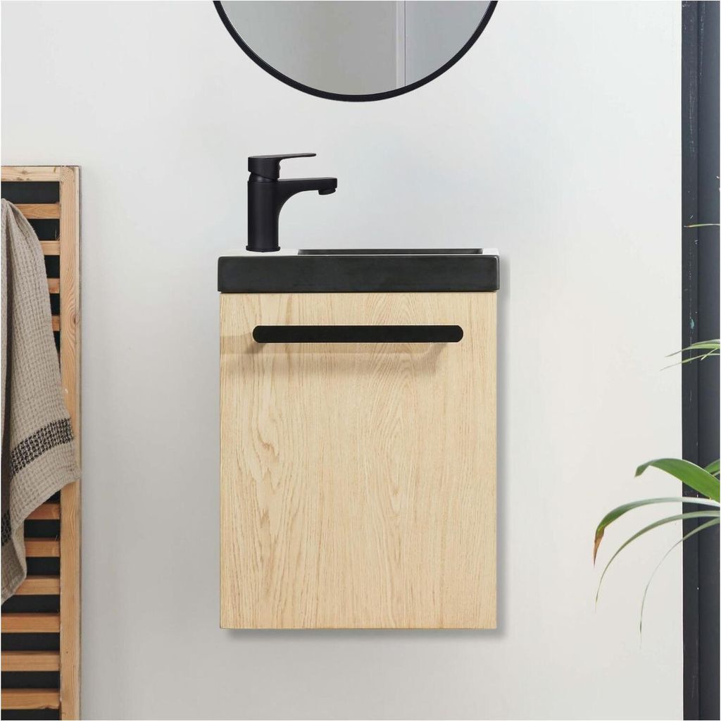Nevada Wand-Handwaschbecken-Set mit schwarzem Wasserhahn