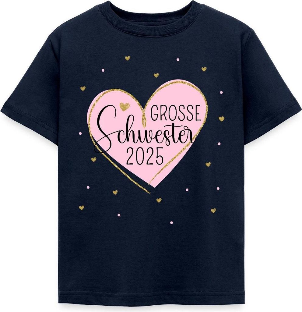 Spreadshirt Große Schwester 2025 Herz Geschwister Kinder T-Shirt, 98/104 (3-4 Jahre), Navy