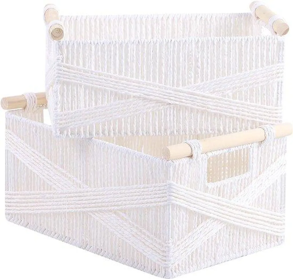Boîtes de rangement macramé blanc tressé à la main - Design Artisanal