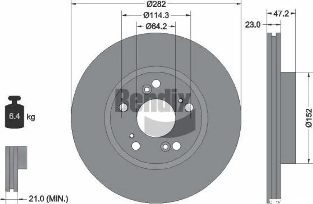 Disque de frein Bendix BDS1208 pour Honda Civic FR-V et Stream OE