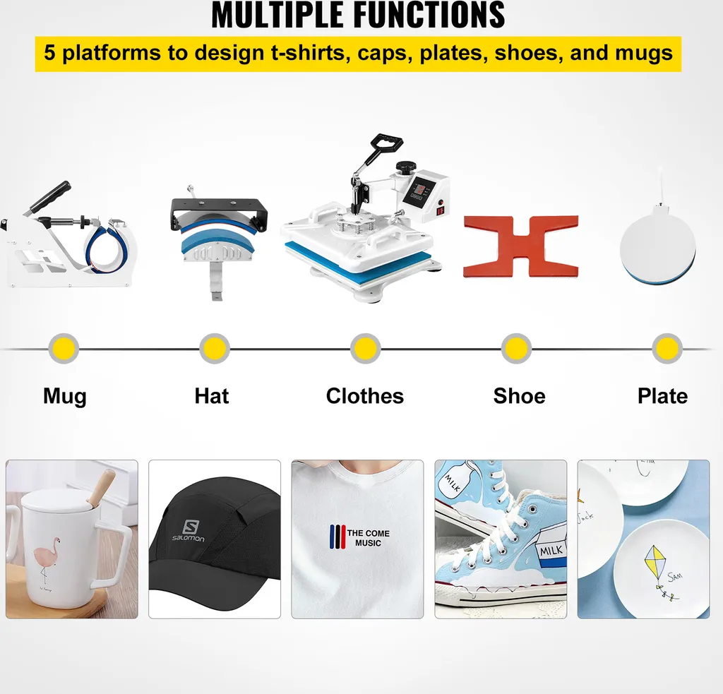 Machine de sublimation 5-en-1 rotative 360° pour impression textile DIY - 3