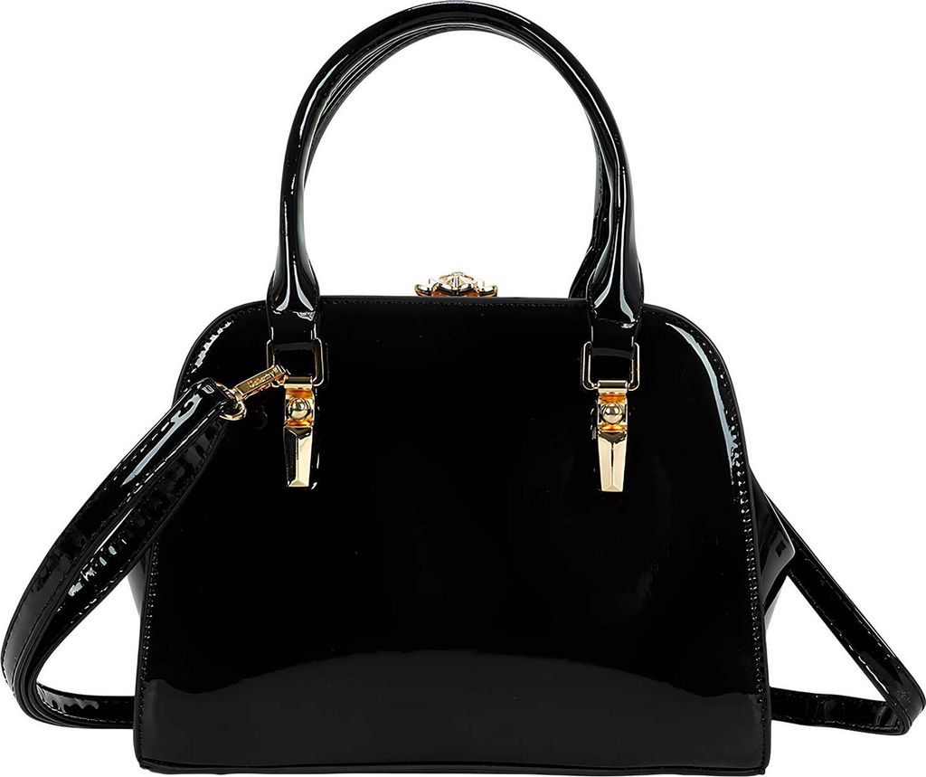 Gallantry, Abendtasche Lack mit Perlenbesatz und Schulterriemen, Schwarz