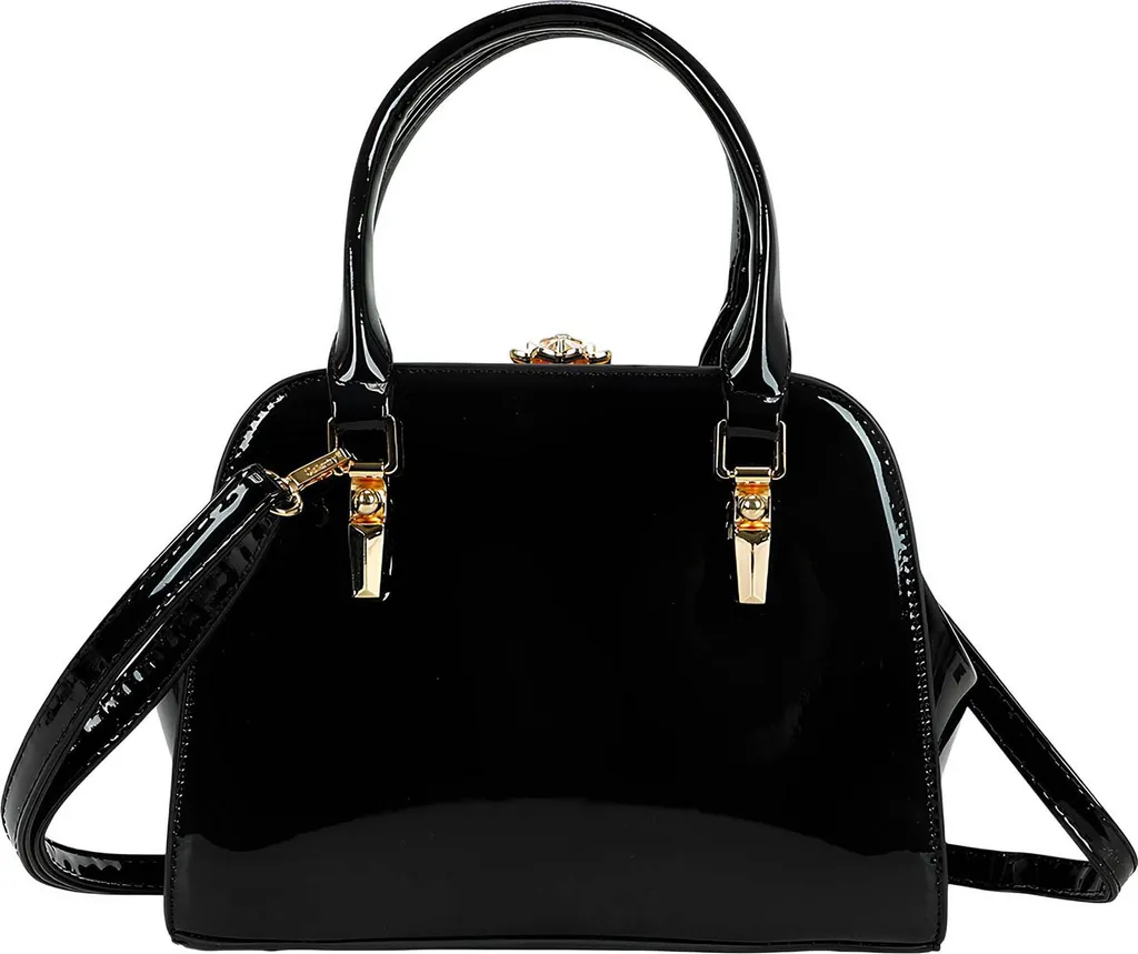 Sac de soirée noir laqué à perles et bandoulière chaîne amovible