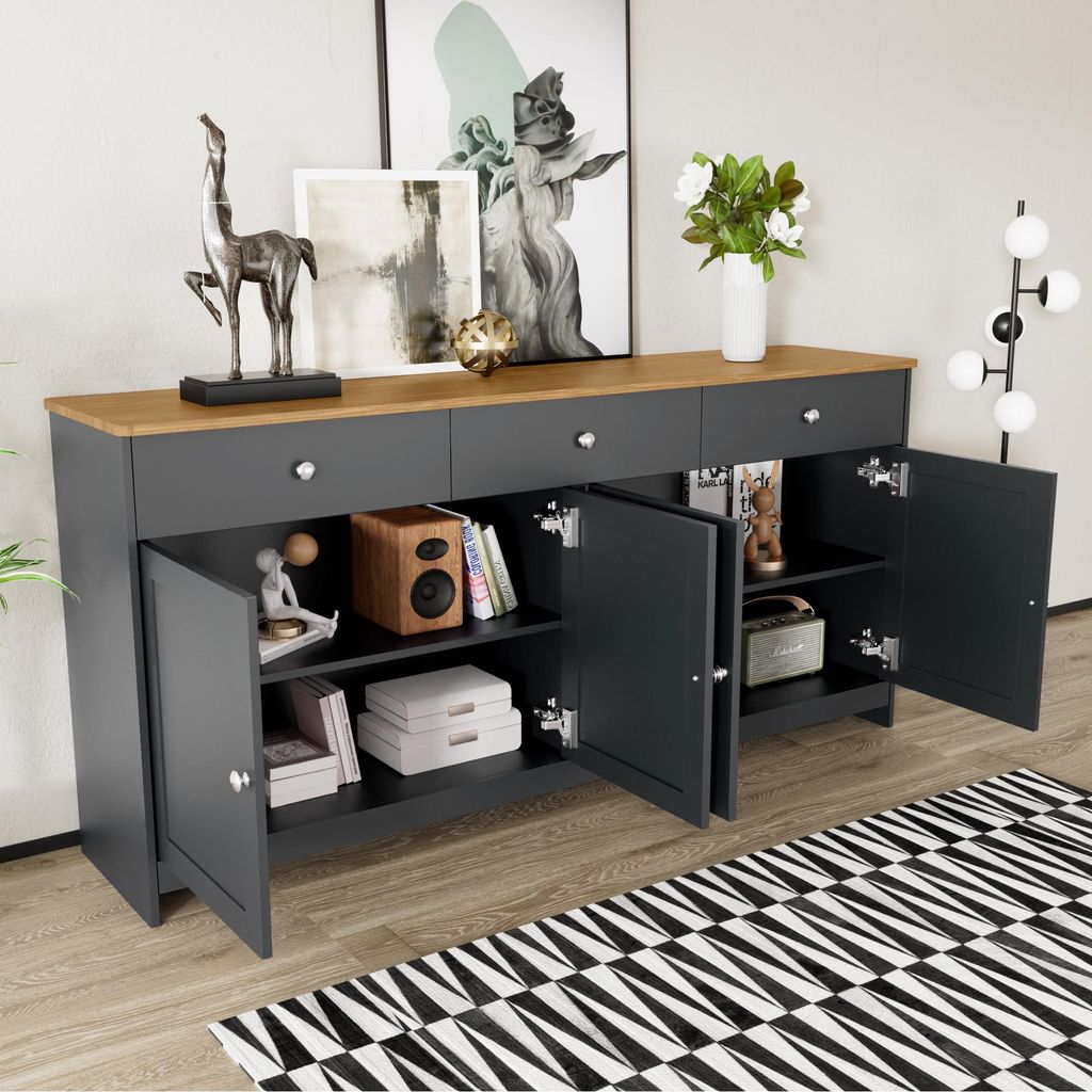 okwish Kommode Sideboard mit viel Stauraum, Schrank mit 4 Türen und 3 Schubladen, Schubladenschrank Anrichte für Wohnzimmer,160*37*75 cm,Holzfarb...