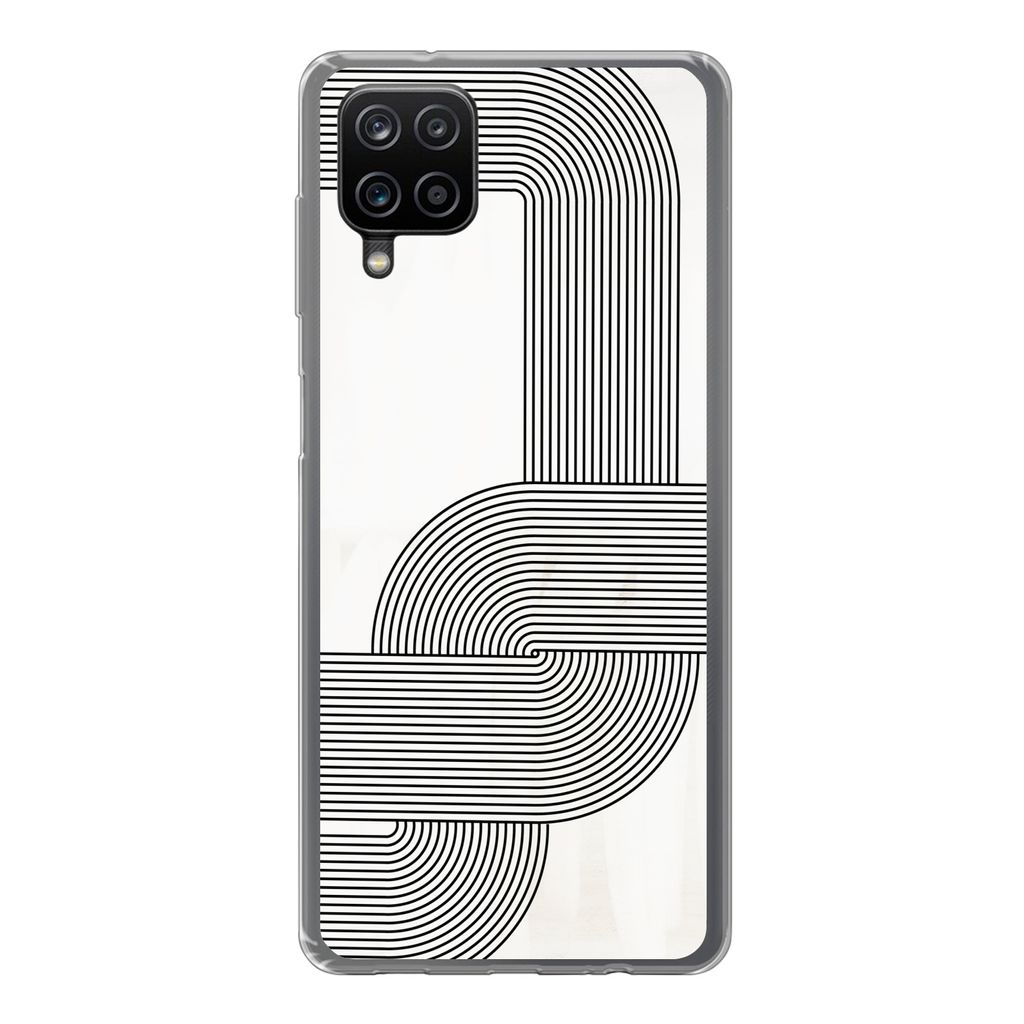 MuchoWow Handyhülle Schutzhülle Hülle für Samsung Galaxy A12 Kunst - Schwarz - Weiß - Linie Silikon Softcase Handy Hülle - Bild