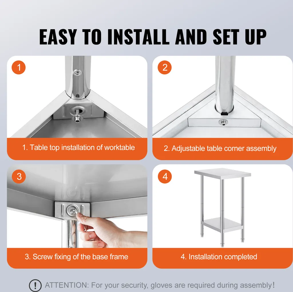 SucceBuy tavolo di preparazione in acciaio inox, 61 x 45 x 86 cm, portata 290 kg, robusto tavolo da lavoro in metallo con 3 livelli di altezza regolabili, postazione di lavoro commerciale per cucina, garage, ristorante - 6