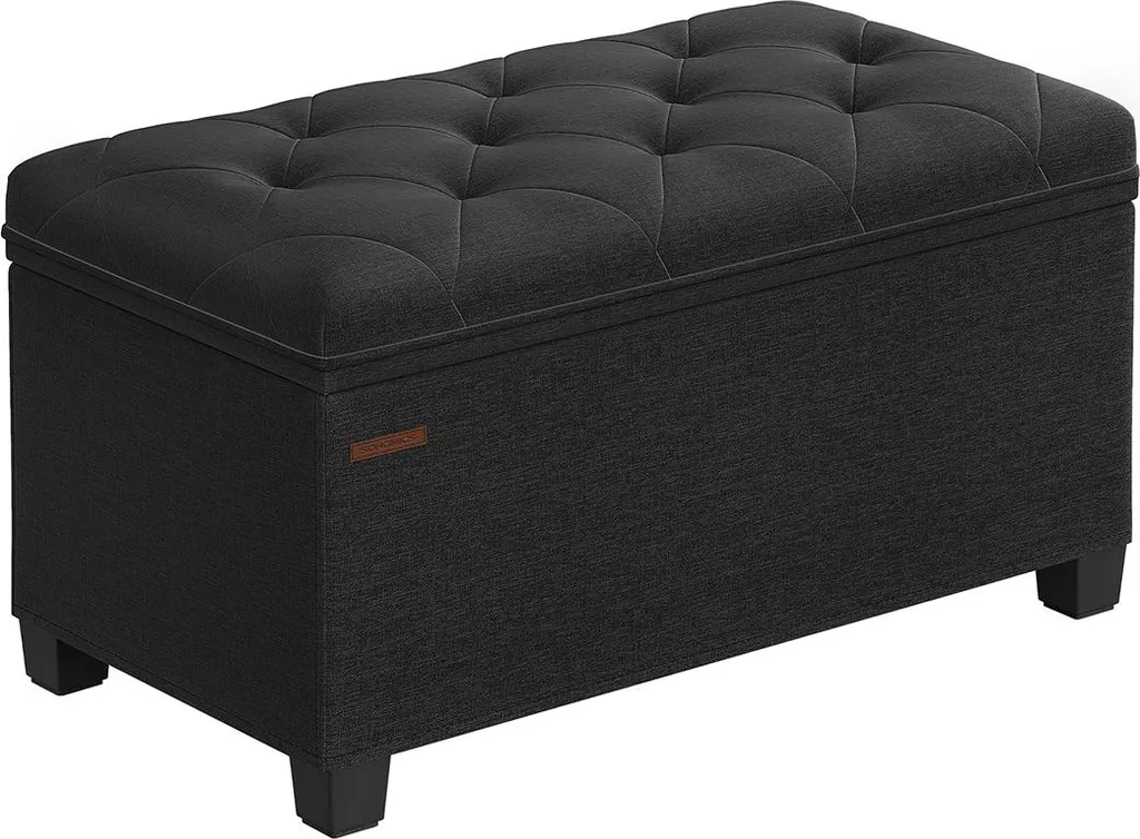 Pouf de rangement pour salon et entrée 40 x 76 cm, assise d'appoint noire
