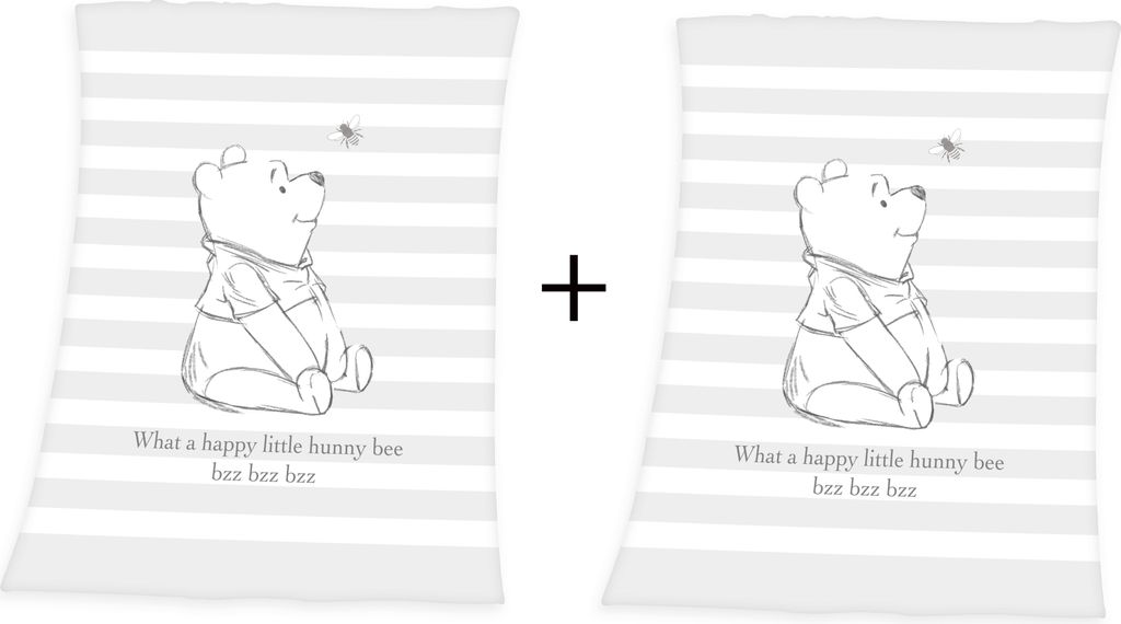 2er-Set: Disney ́s Winnie the Pooh Baby Flauschdecke Schmusedecke 75 x 100 cm, grau+grau