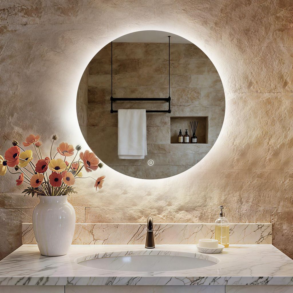 S'AFIELINA LED Badspiegel Rund Badezimmerspiegel Wandspiegel mit Touch-Schalter,Kaltweiß 6500K 60 cm