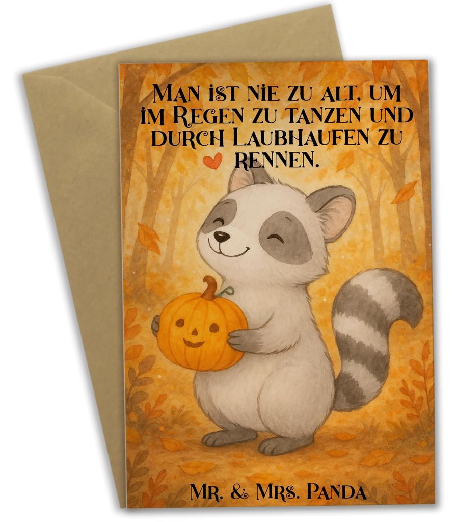 Mr. & Mrs. Panda Grußkarte Waschbär Kürbis Design - Weiß - Geschenk, einladungskarten, weihnachtskarten, Süßes Sonst Gibt's Saures, Halloween...
