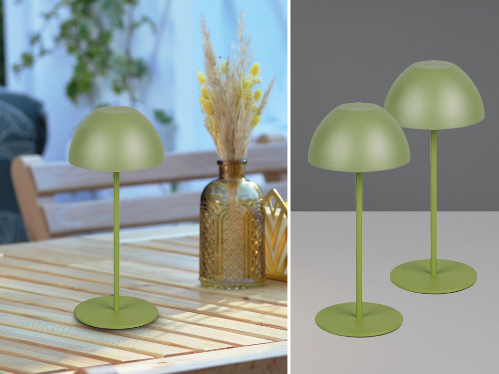2er SET kabellose Akku LED Outdoor Tischlampen in Grün - Pilzlampen 20cm klein
