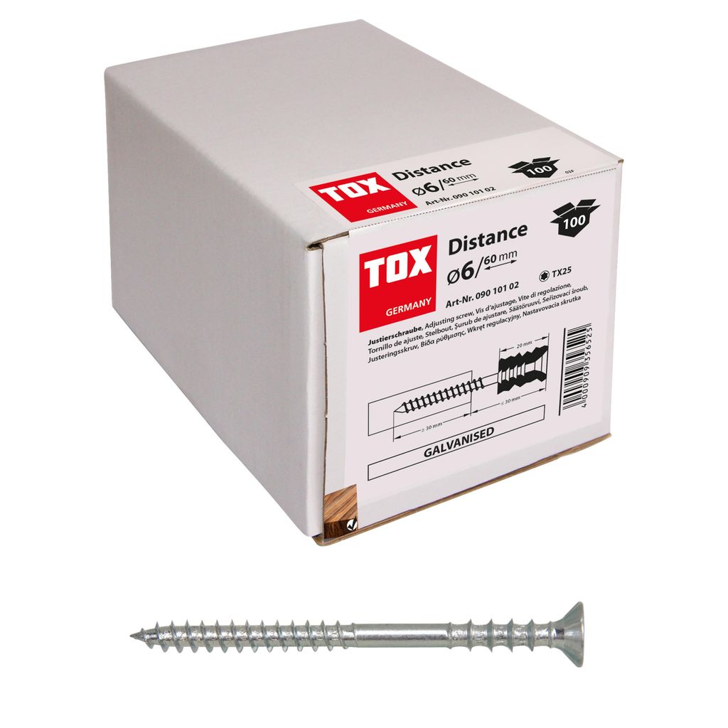 A box of screws and a single screw are shown against a white background.