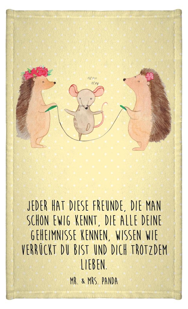 Mr. & Mrs. Panda Gästehandtuch Igel Seilhüpfen - Gelb Pastell - Geschenk, Frotteetuch, Lustige Sprüche, Baumwollhandtuch, handtuch gäste wc, Ma...