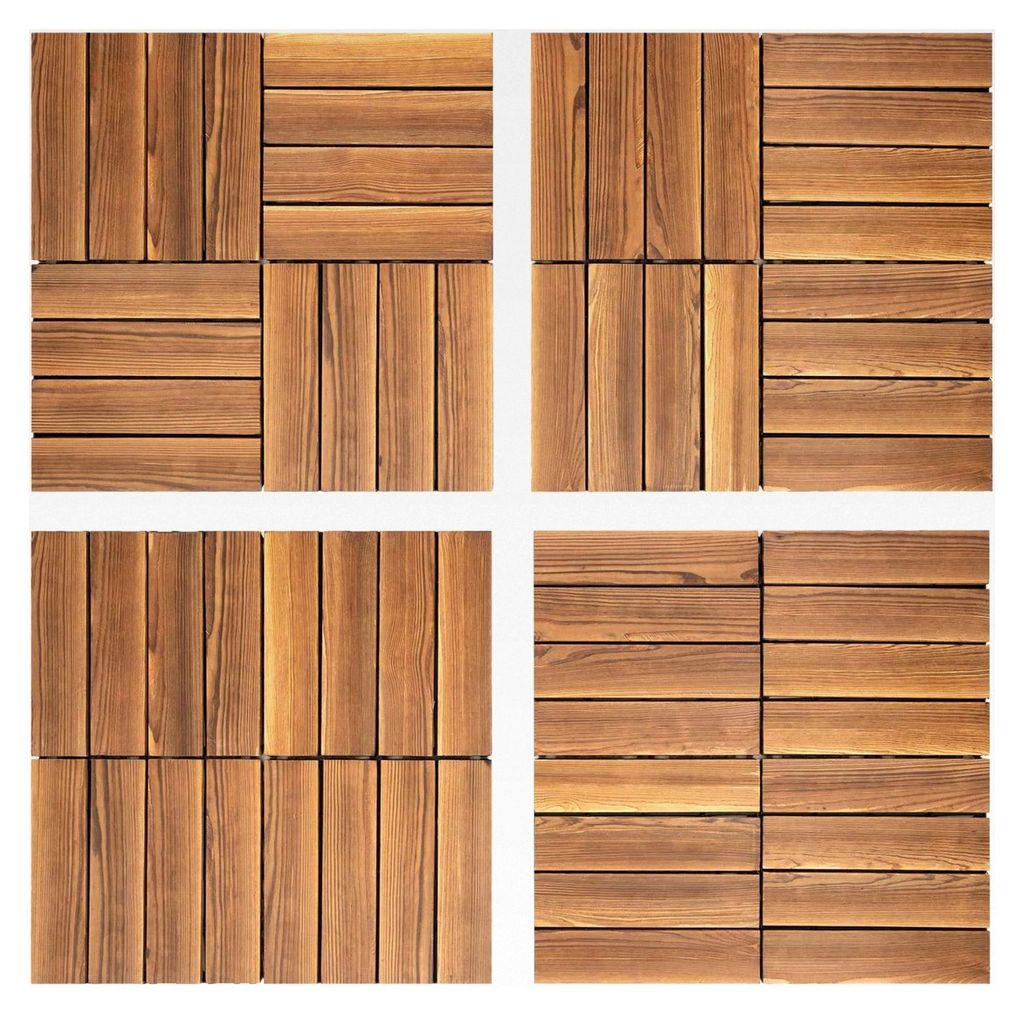 Terrassenfliesen aus Echtholz mit PE-Kunststoffrückseite, 36 Fliesen à 30x30 cm (ca. 3,3 m²) - Rutschfeste Bodenfliesen mit Vierwege-Klicksystem...