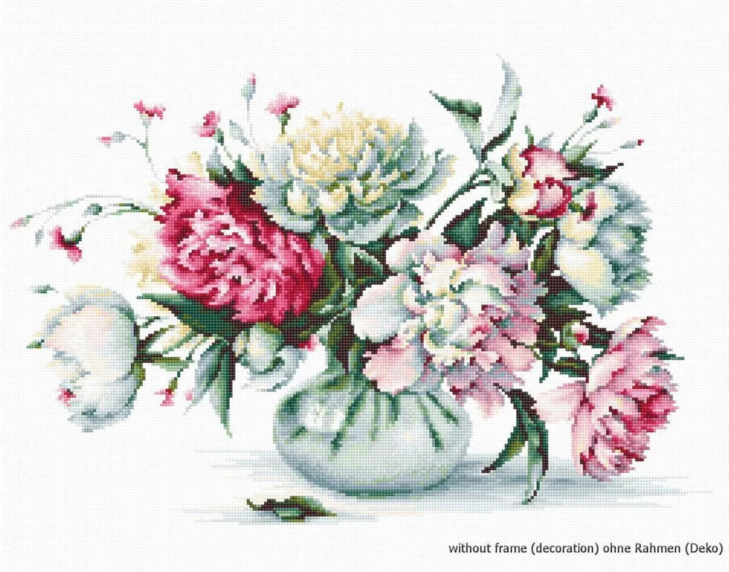 Tableau broderie point de croix compté Pivoines Luca-S pour décoration