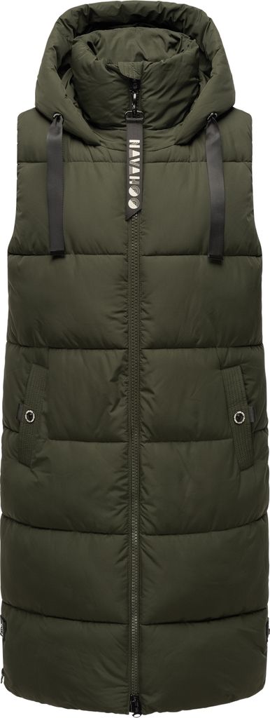 Navahoo Damen Weste Steppmantel Jacke Outdoor Mantel Lang Schnuffelchen Dark Olive 38 - M