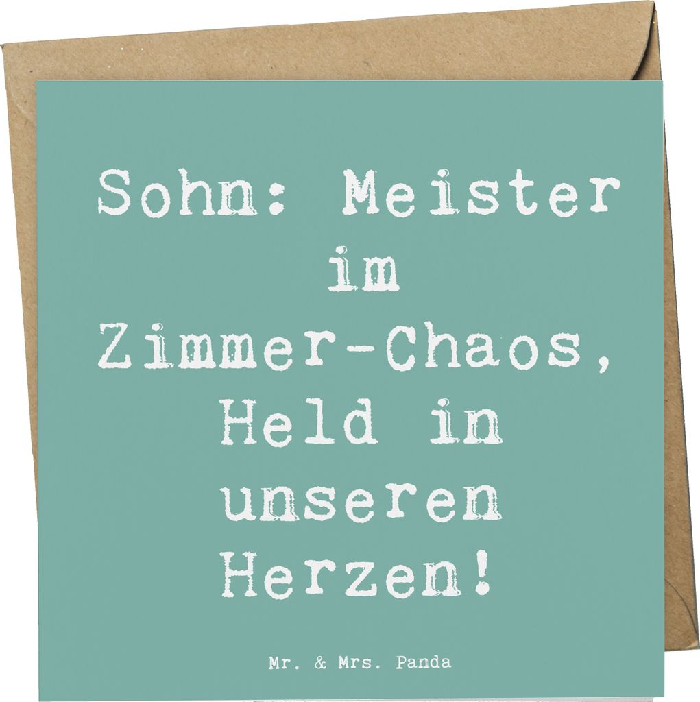 Mr. & Mrs. Panda Glückwunschkarte Spruch Sohn Chaosheld - Meeresbrise - Geschenk, Eltern, anlasskarte, Stolz, Familie, faltkarte, Grußkarte, feie...