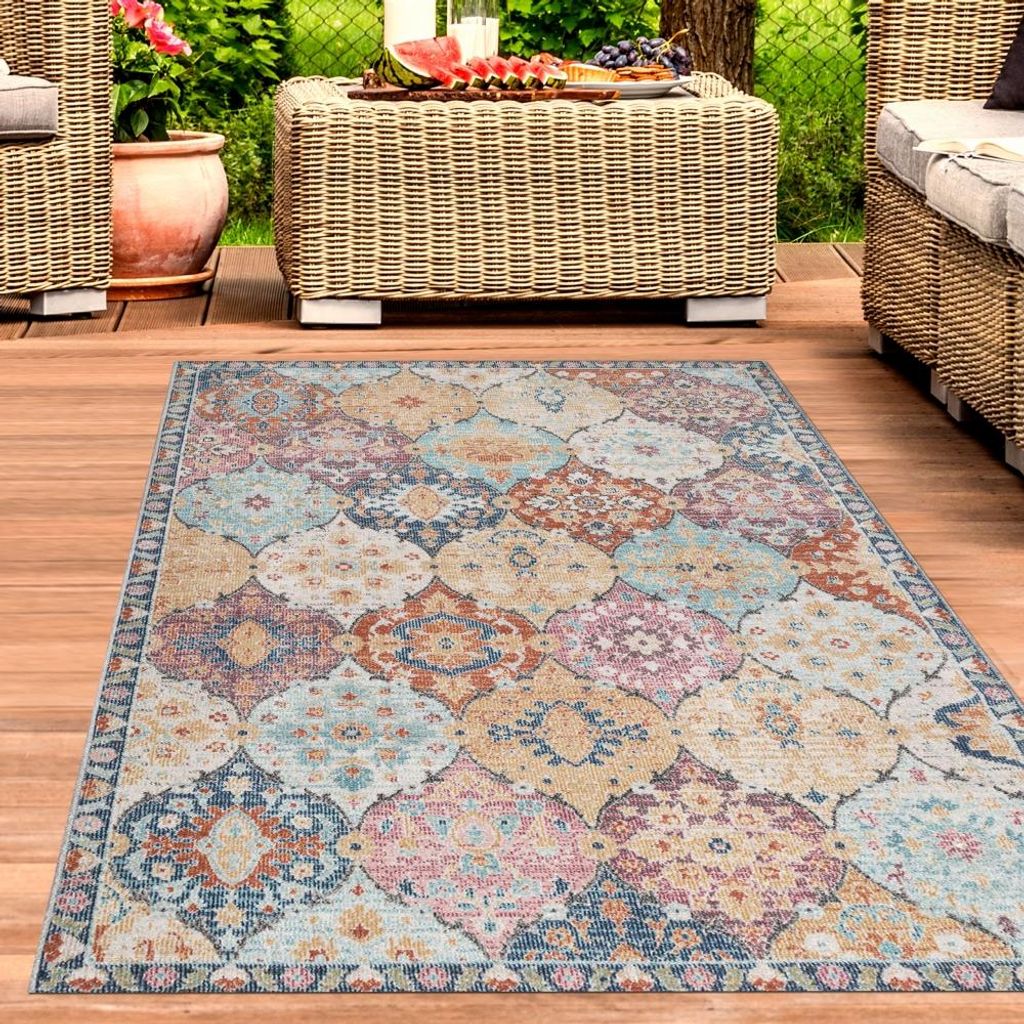 Teppich Outdoor Orientteppich Wohnzimmerteppich Ornamente bunt Größe - 120 x 170 cm