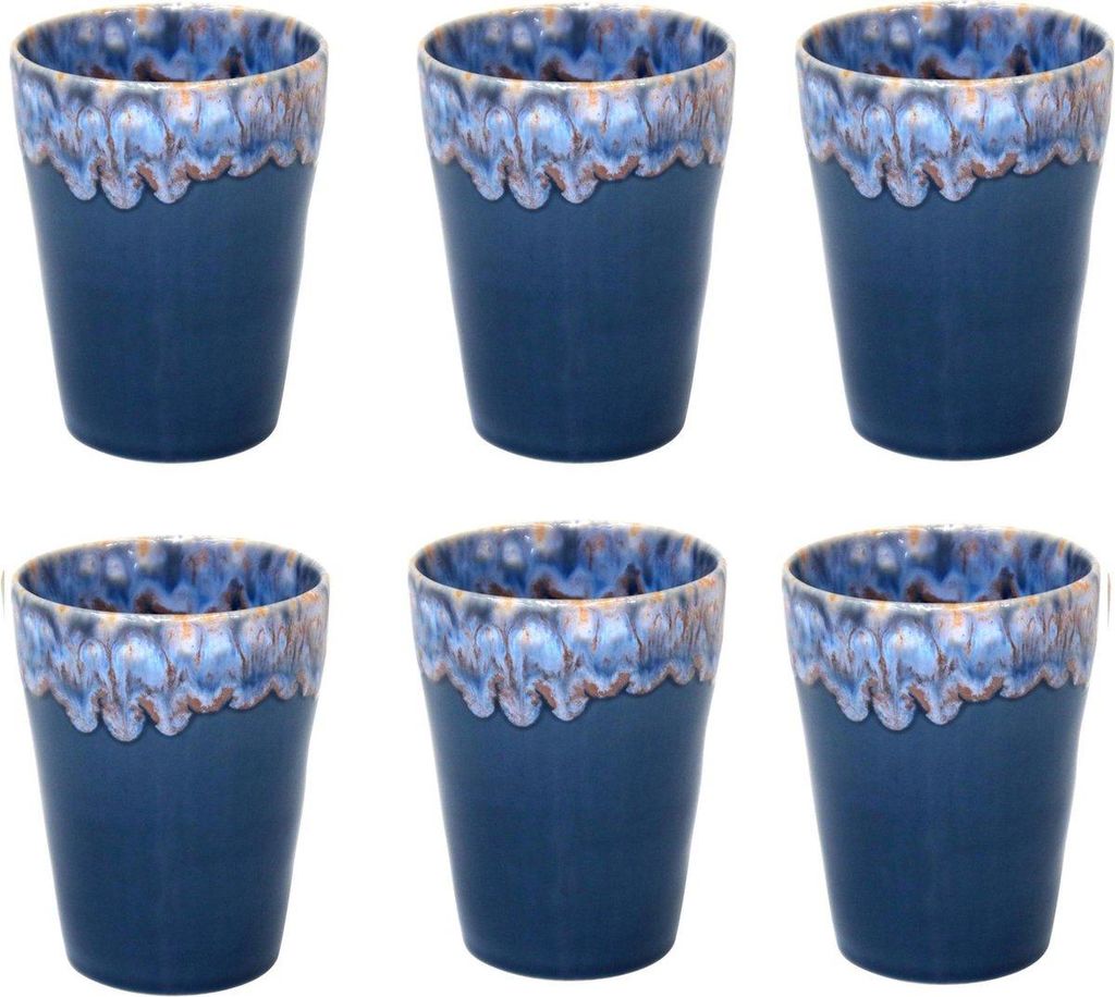 Costa Nova Grespresso Latte-Macchiato-Tassen – 38 cl – 6er-Set – Handgefertigtes portugiesisches Steingut – Blau – 9,5 x 11 cm