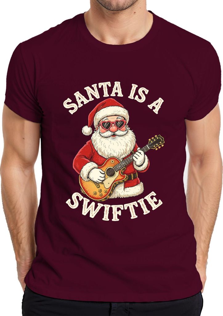 SANTA lustiger Spruch Weihnachten Swift Gitarre Musik Rock Herren T-Shirt, Burgundy, XXL