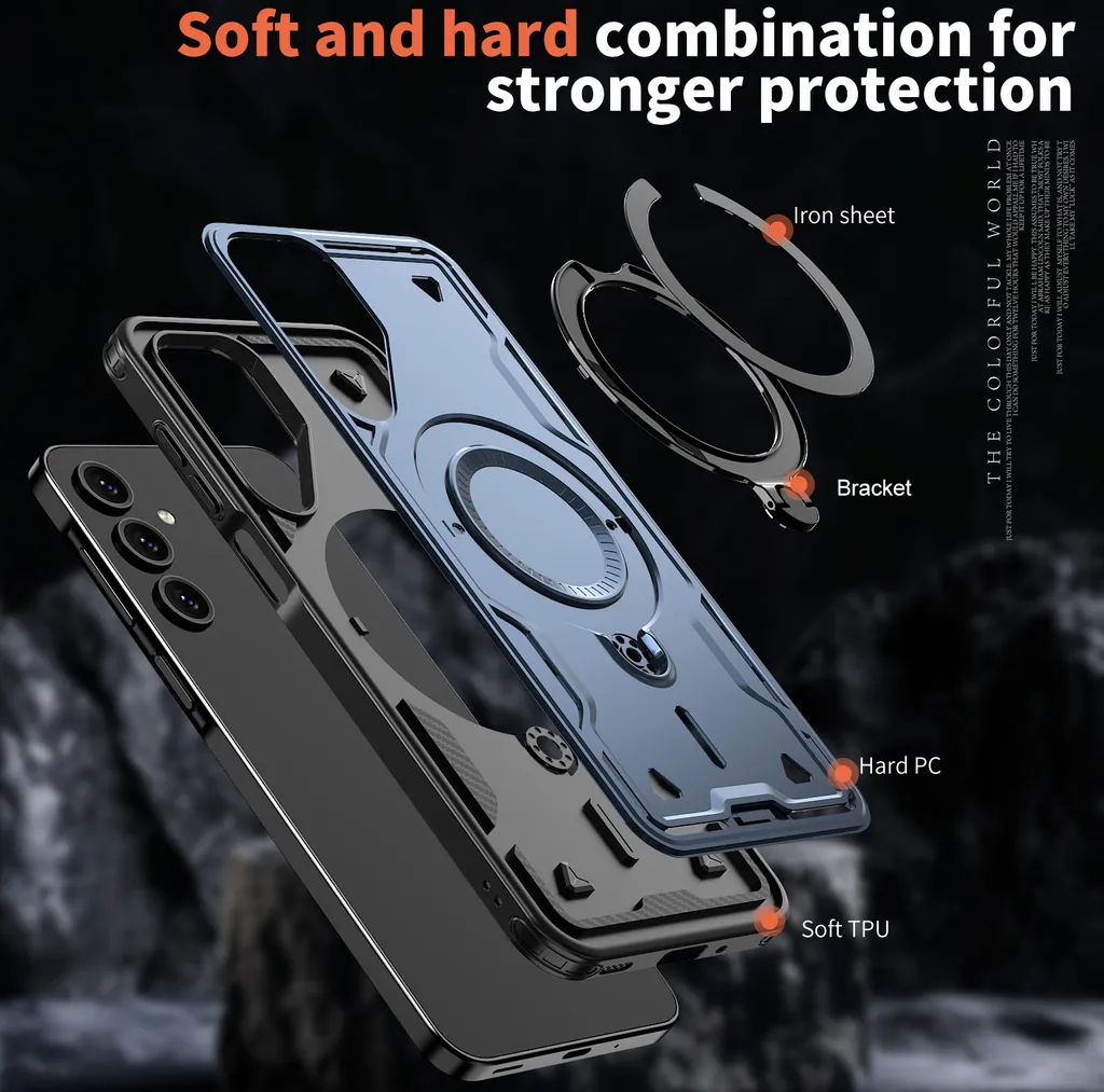 Custodia a doppio strato per Samsung Galaxy A05S, custodia protettiva militare magnetica con anello in metallo e supporto Blu - 2