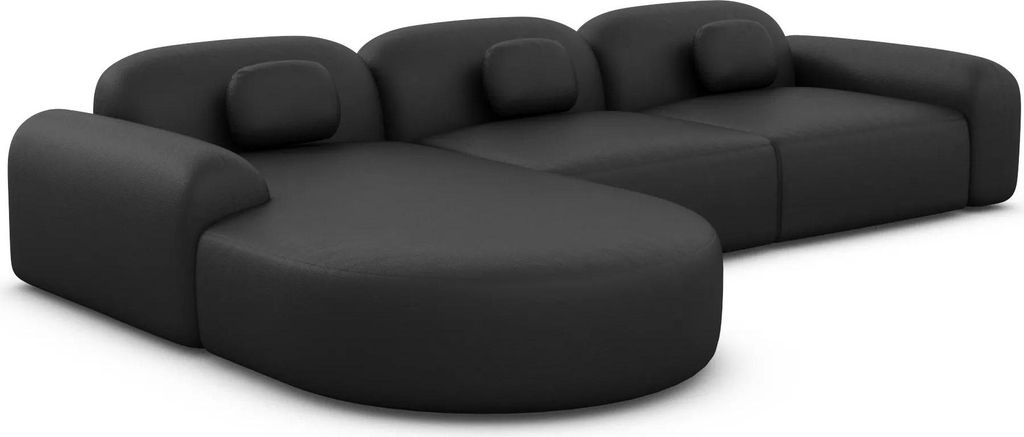 Kunstleder L-Form Rund Sofa Nuvia Schwarz Links