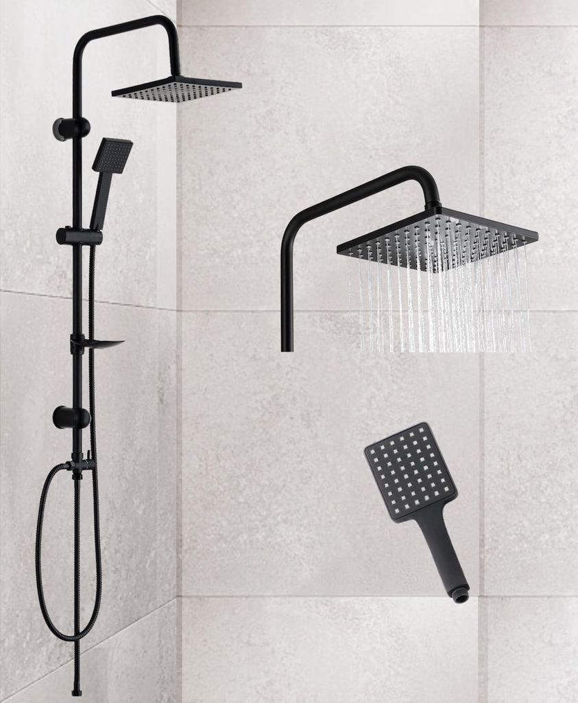 Schwarzes Duschsystem Set mit Kopf- & Handbrause Produktbild 