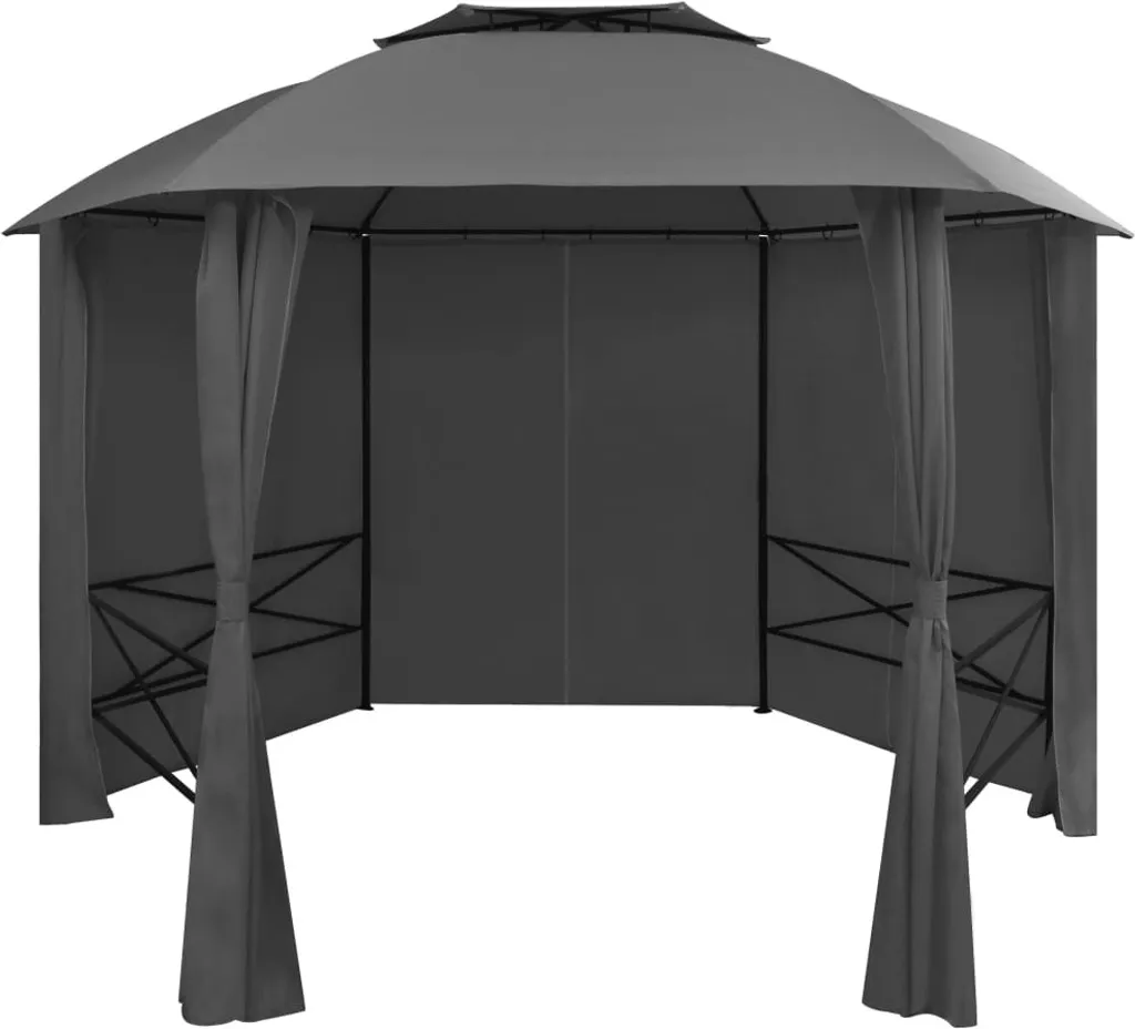 Chapiteau tente de jardin hexagonal 360 x 265 cm avec rideaux amovibles