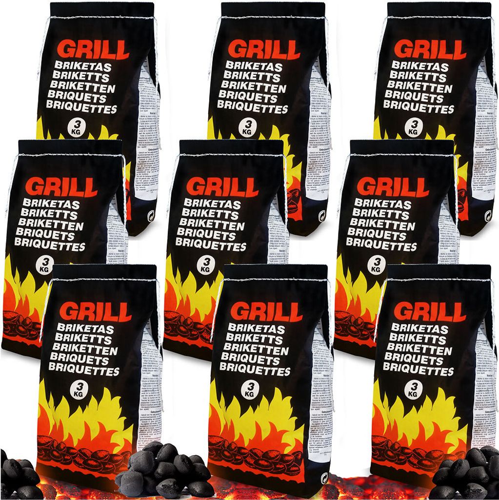 DEUBA 27 kg Grillbriketts 9 x 3 kg Holzkohle Grillkohle Holzkohlebriketts Holzkohlegrill Grill Brikett Kohle