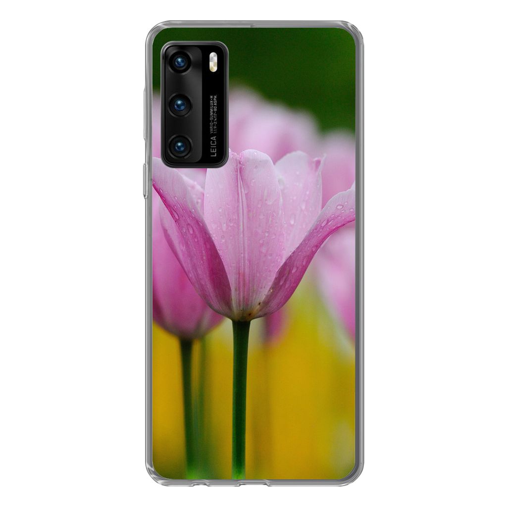 MuchoWow Handyhülle Schutzhülle Hülle für Huawei P40 Blumen - Tulpen - Rosa Silikon Softcase Handy Hülle - Handytasche