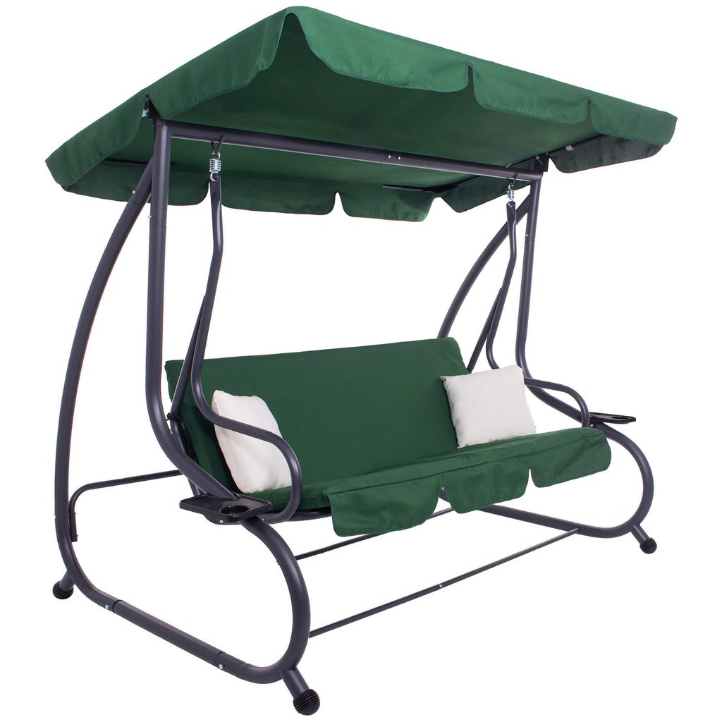 Springos 3-Sitzer Hollywoodschaukel Venedig Gartenschaukel mit Dach 193 x 163 cm Schaukelbank inkl. 2 Kissen Getränkehalter