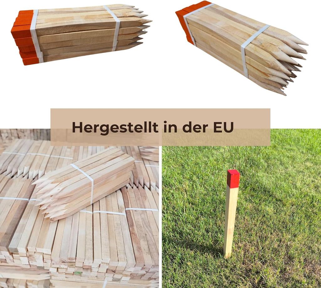 50 stuks houten piketten van beukenhout 100 cm met rood Productafbeelding 
